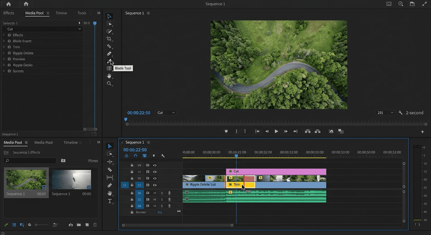 Timeline eines Marketingvideos beim Schnitt